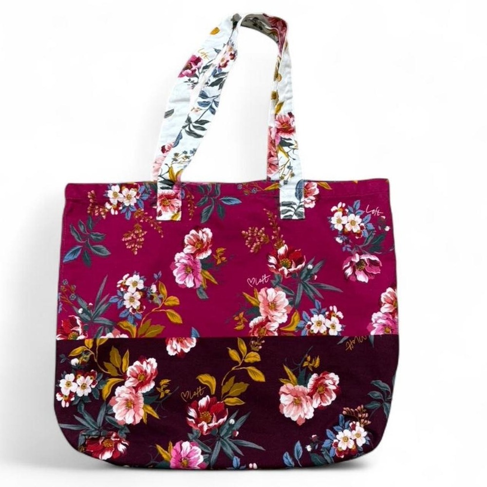 LOFT Cottagecore Canvas Tote Bag Patchwork Colorblock Pink Floral Everyday Beach